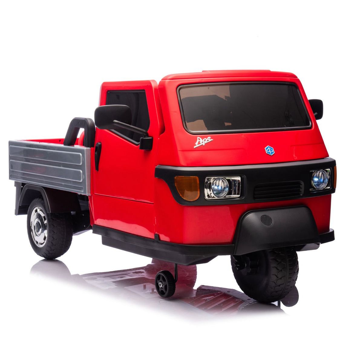 ape piaggio elettrica per bambini rossa 12V con luci LED e telecomando