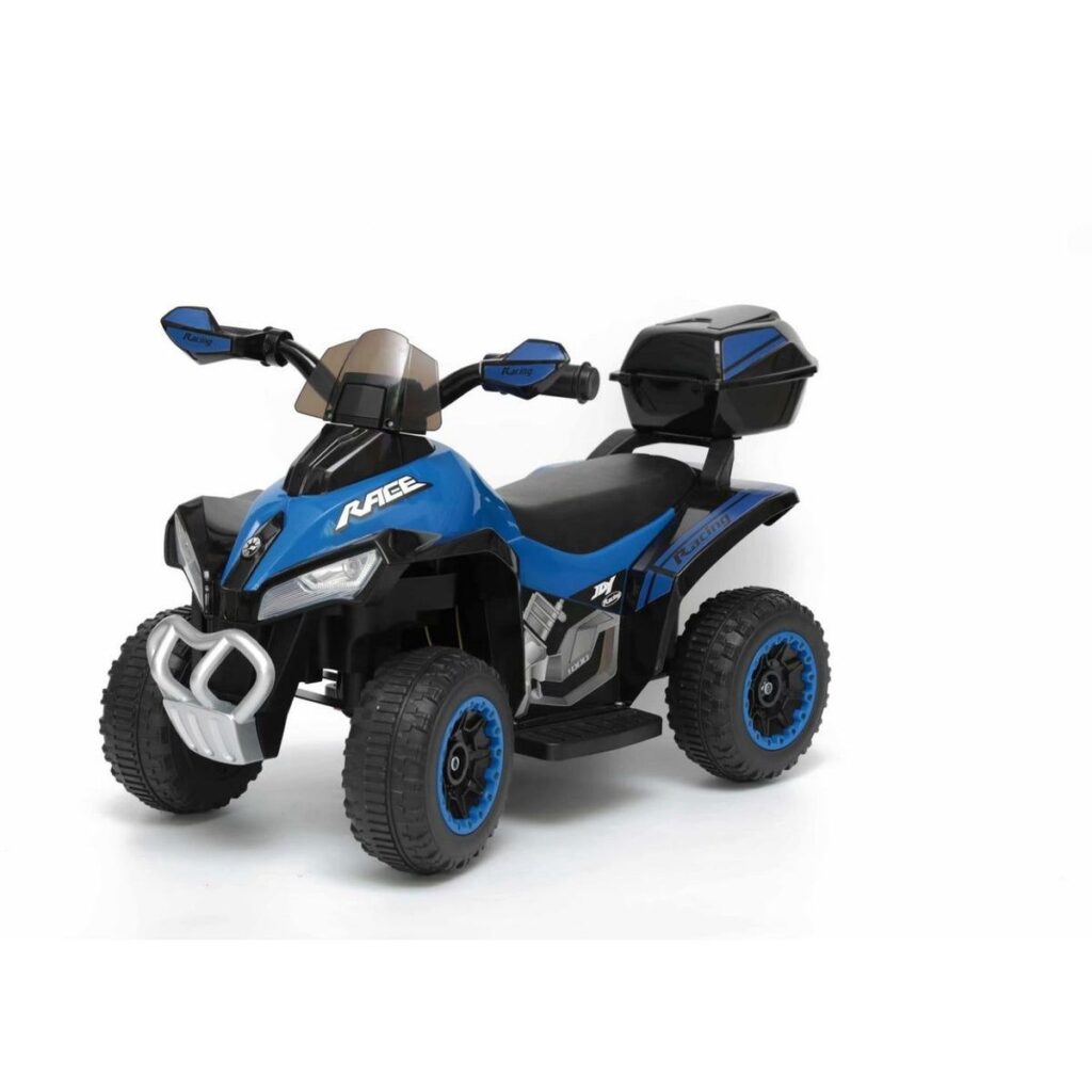 mini quad elettrico 6V per bambini blu con luci LED e bauletto posteriore